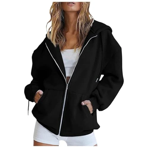 Offerta a tempo: Generico Felpa Donna con Zip e Cappuccio con Cappuccio Casual Morbida Tasche Full Zip Design Hooded Style Practical Pockets per Sportiva Casual in Stile College - 0.00% da 19.98 € a 19.98 €