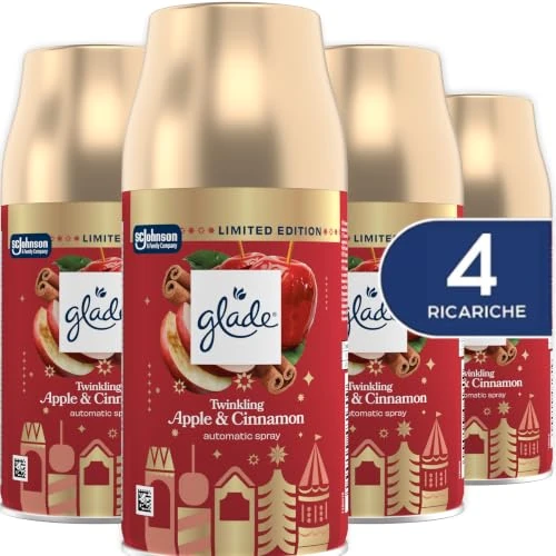 Offerta a tempo: Glade Automatic Spray, Profumatore per Ambienti, Edizione Limitata, Fragranza Twinkling Apple & Cinnamon, Confezione da 4 ricariche 269ml - 36% da 18.76 € a 11.99 €