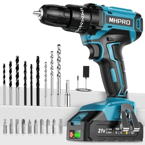 Tijdelijke aanbieding: MHPRO Accuschroevendraaier, 21 V, boormachine met accu 2,0 Ah, 42 Nm accuboormachine, 2 versnellingen, 25+3 draaimomentniveaus, 10 mm boorhouder, ledlicht van 59.99 € naar 59.99 € (0.00% korting)