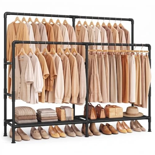 Oferta limitada: SONGMICS Burro Ropa, Perchero Burro de Metal con 2 Barras Colgantes, con 2 Estantes de Almacenamiento, Capicidad de Carga 100 kg, Montaje Fácil, Negro RDR021B101 de 26.99 € a 13.71 € (ahorro 49.2%)