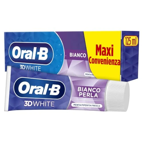 Offerta a tempo: Oral-B Dentifricio Sbiancante 3D White Bianco Perla, Denti Bianchi 125ml | Dentifricio 3D White Bianco Perla, Rimozione Macchie Superficiali, Sapore Menta Fresca, 1 Dentifricio da 125ml - 38% da 3.99 € a 2.49 €