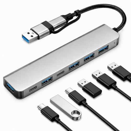 Tijdelijke aanbieding: USB C-hub, 7-in-1 multi USB, meerdere USB-poorten voor pc | 4K 30Hz, 4 x USB 2.0, 1 x USB 3.0, 2 x USB-C, compatibel met MacBook, XPS, PC, Dell, Windows van 12.56 € naar 12.56 € (0.00% korting)