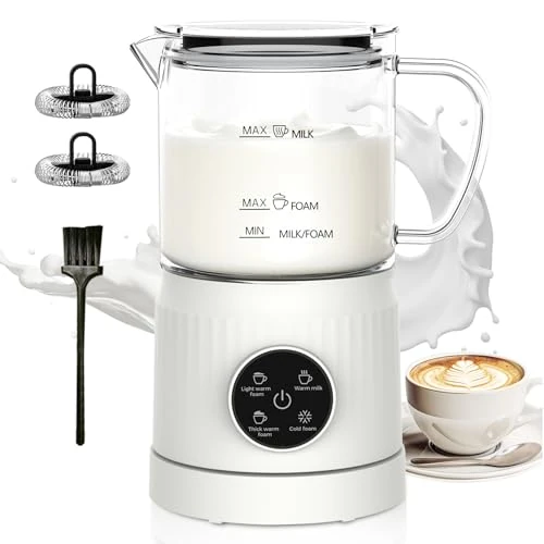 Offerta a tempo: Montalatte Elettrico 4 in 1, Cappuccinatore Elettrico per Calda e Fredda, Scaldalatte in Vetro, Macchina Automatica per Caffè Latte, Cioccolata (Bianco latte) - 0.00% da 44.43 € a 44.43 €