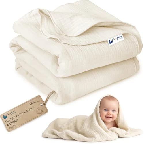 Offerta a tempo: Medi Partners Coperta di Mussola per Neonata 60x75cm Copertina Neonato per lettino - 100% Cotone Mussole naturale Blanket Neonati Invernale Estate Carrozzina Bambino (Beige) - 16% da 18.95 € a 15.99 €