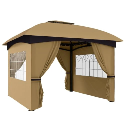Offerta a tempo: Outsunny Gazebo da Giardino 3.4x3.4 m con Pareti Laterali e Finestre Beige - 40% da 155.95 € a 93.27 €