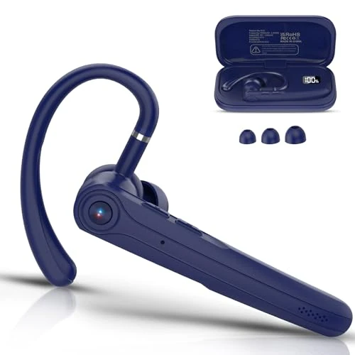 Offerta a tempo: Auricolare Bluetooth Singolo con CVC8.0 e ENC Doppio Microfono V5.4 Auricolari Bluetooth con 25 Ore Di conversazione, 180 Ore di Standby, Cuffie con Gancio Girevole per Guida/Lavoro/Ufficio, Navy - 79% da 129.99 € a 26.98 €