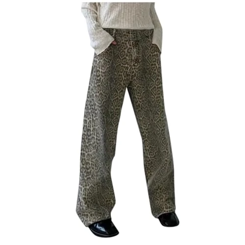 Offerta a tempo: Generico Jeans con Leopardo Marrone Chiaro da Donna e da Uomo Pantaloni da Donna Oversize a Gamba Larga Pantaloni da Strada Stile Hip Hop Vintage in Cotone Largo Casual,S-3XL - 0.00% da 6.97 € a 6.97 €