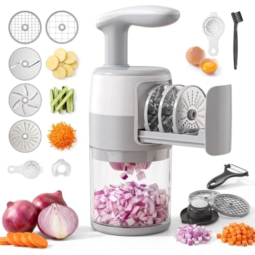 Offerta a tempo: GNVOVIC Taglia Verdure 13-in-1 con Impugnatura di Sicurezza | Contenitore 1,5 L, Lame Inox & ABS, Base Antiscivolo, Lavastoviglie, Compatto, per Uso Quotidiano - 0.00% da 9.99 € a 9.99 €