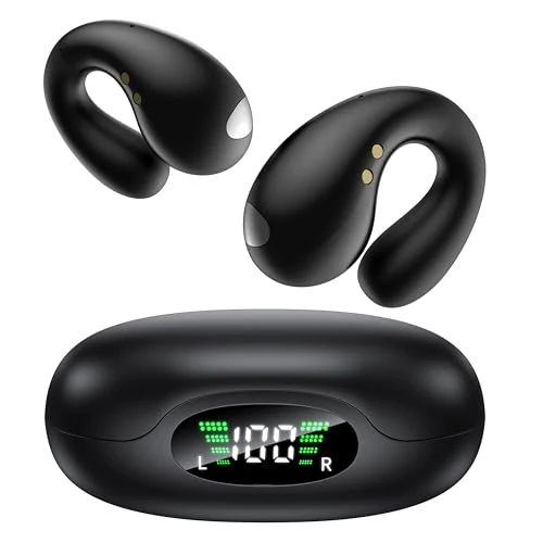 Offerta a tempo: 2026 Sports Cuffie Bluetooth 6.1 - Wireless Auricolari Clip Orecchio Elegante Auricolari ad Alte Prestazioni per Gli Amanti Degli Sport All'aperto con Caso di Ricarica,USB-C, IPX7 - Classico Nero - 69% da 129.99 € a 39.99 €
