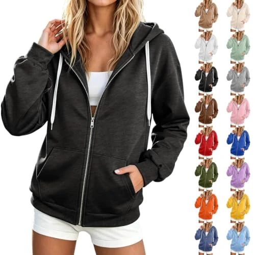 Offerta a tempo: Lvnsdknerse 2026 Felpa Donna con Zip e Cappuccio Giacca da Donna Zip Up Felpe Sportiva Leggero Hoodie Cotone Manica Lunga Sweatshirt Aperto con Tasche e Cerniera Felpe Casual Primavera Autunno - 0.00% da 7.98 € a 7.98 €