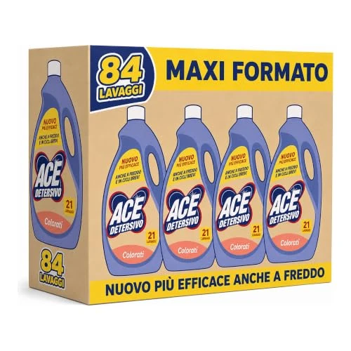 Offerta a tempo: ACE Detersivo Igienizzante Colorati – Detersivo Liquido Lavatrice per capi Colorati, Protegge Colori, Rimuove Sporco, Bucato pulito e Fresco anche a freddo, Efficace e Profumo Duraturo, 84 lavaggi - 25% da 16.00 € a 12.00 €