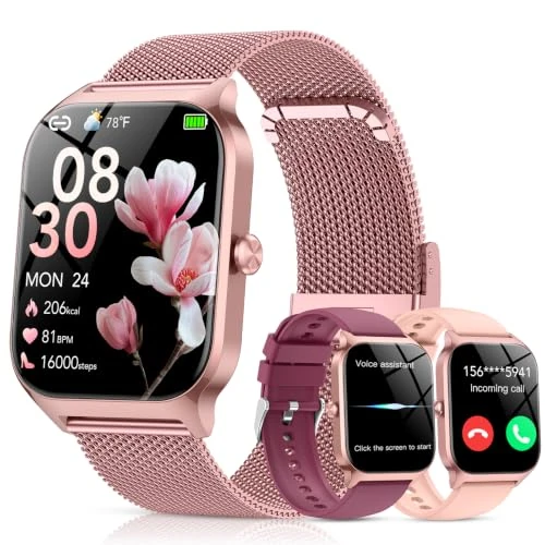 Offerta a tempo: Smartwatch Donna-3 Cinturino,1.85''HD Orologio Smartwatch Donna Acciaio con Chiamate/Notifiche WhatsApp, 120 Sportive Sonno Cardiofrequenzimetro SpO2 Contapassi, Smart Watch per Android iphone Samsung - 72% da 129.99 € a 35.99 €