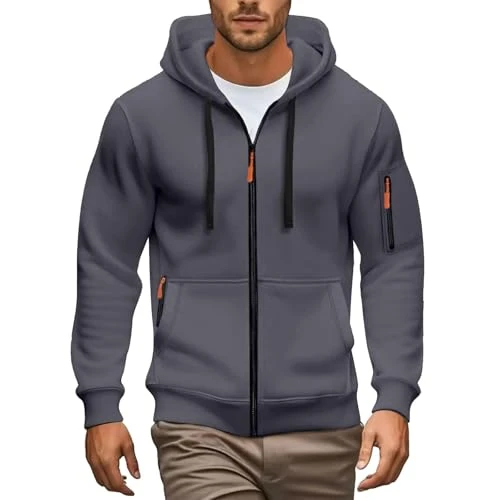 Offerta a tempo: Sobzia Felpa Uomo con Cappuccio,Felpa Uomo con Zip Manica con Tasca Leggera Comode Felpe con Cappuccio Autunno Invernale Sweatshirt Casual Manica Lunga Giacca Sportive Hoodie Grigio XL - 0.00% da 29.98 € a 29.98 €