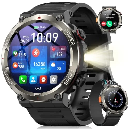 Offerta a tempo: Blackview Smartwatch Uomo, 1.45" Smartwatch Militare Uomo Fitness con Chiamate Bluetooth Orologio Intelligente 100+ Modalità Sportive/Cardiofrequenzimetro/SpO2/Torcia/Bussola per Android iOS - 70% da 199.00 € a 59.99 €