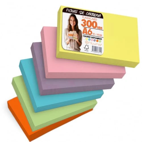 Offerta a tempo: OFITURIA Flashcards A6 Multicolore Lisce 300 Pezzi, Cartoncini - 0.00% da 16.95 € a 16.95 €