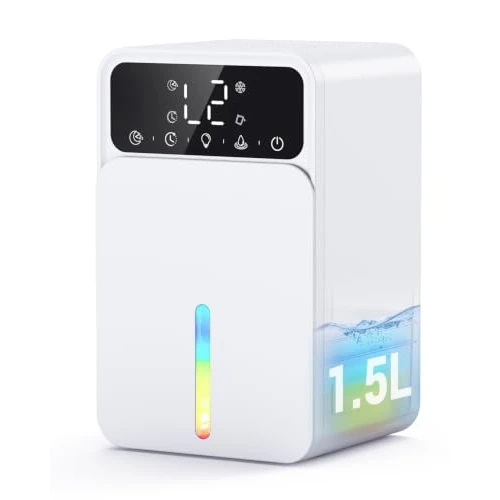 Offerta a tempo: Deumidificatore Casa, 1500ml Deumidificatori Portatile, Modalità Sonno, 28dB Funzionamento Silenzioso Deumidificatore Muffa, Spegnimento Automatico, Timer 12 Ore, per Casa Bagno - 22% da 89.99 € a 69.99 €