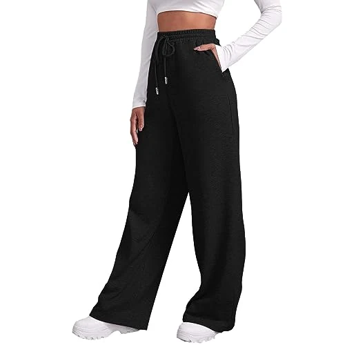 Offerta a tempo: Pantaloni Tuta Donna Larghi, Leggeri Pantaloni Sportivi Donna Eleganti Pantalone Vita Alta Tinta Unita Joggers in Vita Gamba Dritta Pants Sportivo con Coulisse e Tasche per Jogging Fitness Sport - 0.00% da 8.98 € a 8.98 €