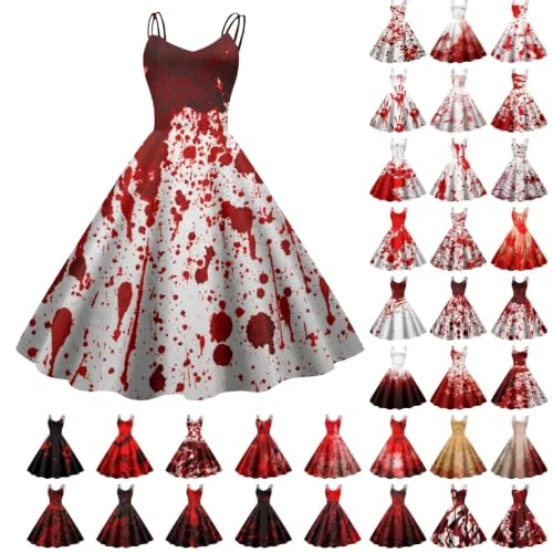 Offerta a tempo: M Rosso Vestito Halloween Donna Vestiti Halloween Con Stampa Insanguinata Abito Gotico Costume Adulti Abiti Sexy Senza Maniche Vestito Medievale Ragazze Costume Per Carnevale Tema Festa S Cachi Rosa L - 0.00% da 19.99 € a 19.99 €