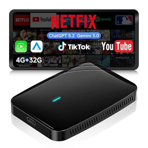 Offerta a tempo: Adattatore CarPlay Wireless, AI Box Android Auto per YouTube/Netflix，4+32GB - 46% da 149.99 € a 81.10 €