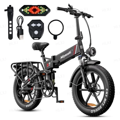 Miyazaki Vélo électrique pliable pour adultes, cadre en aluminium aérospatial, moteur brushless, vélo électrique pliable avec batterie amovible, avec pédales et selle (X7 90 NM)