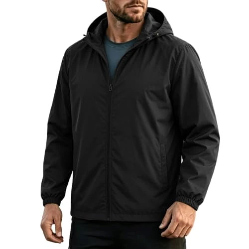 Offerta a tempo: Giacca Antipioggia Uomo Con Cappuccio Giacca Antivento Leggera Piegabile - 21% da 18.99 € a 14.99 €