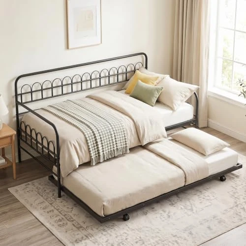 Offerta a tempo: COSTWAY Struttura Letto Estraibile in Metallo, 200x90 cm | Divano Letto Singolo con Stazione di Ricarica, Lettino Matrimoniale con Struttura in Metallo, per Soggiorno e Camera da Letto - 39% da 175.99 € a 107.99 €