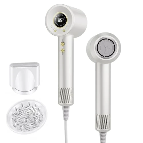 Offre limitée : Sèche-cheveux Ionique Haute Vitesse – 180 000 tr/min, Seche Cheveux Professionnel 500 Millions d'ions Négatifs, 4 Température 3 Vitesse, Écran LED + Régulation NTC, Diffuseur et Buse inclus, Blanc de 159.99 € à 52.99 € (67% de remise)