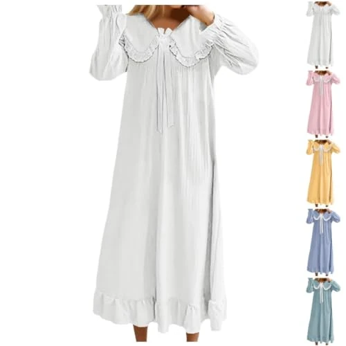 Offerta a tempo: Viola Bianco Camicia Da Notte Donna Maniche Lunghe Pigiami Vintage Vittoriano Tinta Unita Pigiama Indumenti Sexy Camicie Da Notte Taglia Grossa Vestaglia Inverno Scollo a V Principesse Vestito S-xxl M - 0.00% da 17.98 € a 17.98 €