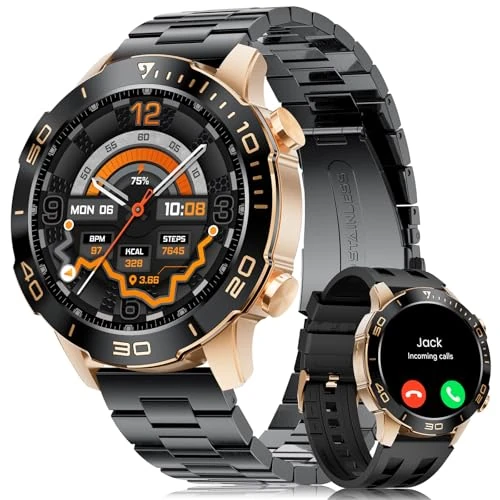 Offerta a tempo: Smartwatch Uomo con Chiamate Bluetooth, 1,43"AMOLED Orologio Fitness con 100+ Modalità Sportive, Frequenza Cardiaca/Sonno, Calorie, Impermeabile IP68, Orologio Sportivo per iOS/Android, Ambra-Nero - 39% da 69.99 € a 42.99 €