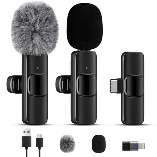 Offerta a tempo: voijump Microfono lavalier wireless per iPhone/iPad/Android (confezione da 2), mini microfono con Lightning e USB-C, cancellazione del rumore, plug play per registrazione video, interviste, podcast - 21% da 18.99 € a 14.99 €
