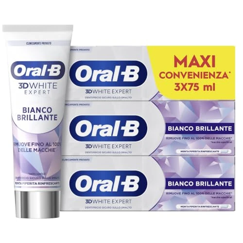 Offerta a tempo: Oral-B Dentifricio Sbiancante 3D White Expert Bianco Brillante, 3x75ml - 58% da 11.99 € a 5.00 €