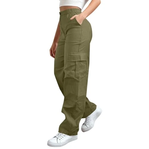 Offerta a tempo: Sobzia Pantaloni Cargo Donna Gamba Larga con Multi Tasche Elastiche Pantaloni da Lavoro Larghi Trekking Dritta Pantalone Leggeri Sportivi Comodi Pantalone Verde M - 0.00% da 25.98 € a 25.98 €