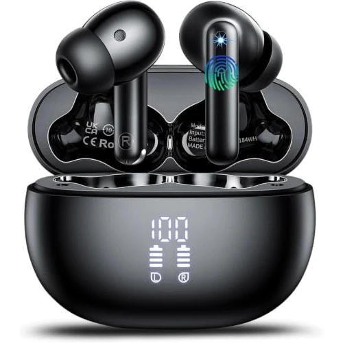 Offerta a tempo: 2026 Cuffie Bluetooth 5.4, Auricolari Bluetooth Stereo HiFi Con 4 ENC Microfoni Anti-Rumore, Durata 50 Ore Cuffiette In Ear, Impermeabili IP7 Cuffie Senza Fili, Cuffiette Touch Control, LED-Display - 5% da 24.99 € a 23.74 €