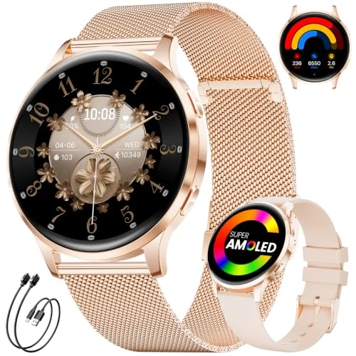Tijdelijke aanbieding: Smartwatch Dames met Belfunctie, 1,32"AMOLED Fitness Tracker, Roos Goud van 69.99 € naar 69.99 € (0.00% korting)