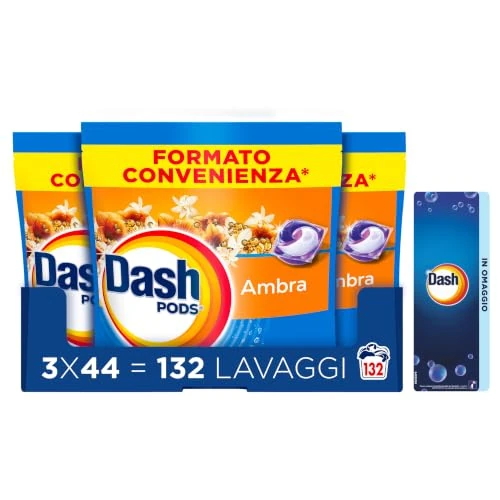 Offerta a tempo: Dash Pods Detersivo Lavatrice in Capsule, 132 Lavaggi, Ambra + Omaggio - 45% da 63.99 € a 34.99 €