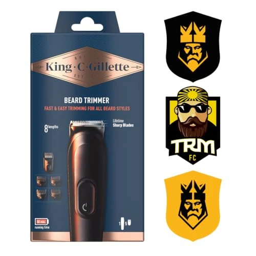 Offerta a tempo: King C. Gillette Rasoio Elettrico Barba, Regolabarba, Accessori | Ricaricabile, Regolabarba Uomo, con 5 Pettini Intercambiabili, Senza Fili, Caricabatteria, Custodia, Sticker Kings League - 32% da 36.99 € a 24.98 €