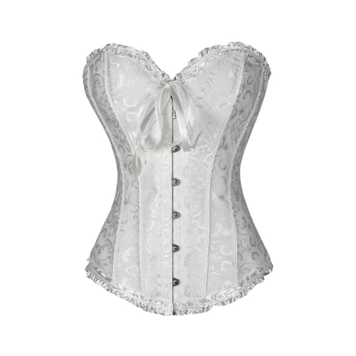 Offerta a tempo: JISOUKIN Corsetti Goth Pirate Corset Corsetto Halloween Vestito Con Donna Vampire Top Pizzo Sottoseno Pirata Bustino Elegante Corpetto Modellante Gotico Bustini Cerimonia Sexydonna Hot，Bianco，S - 0.00% da 18.00 € a 18.00 €