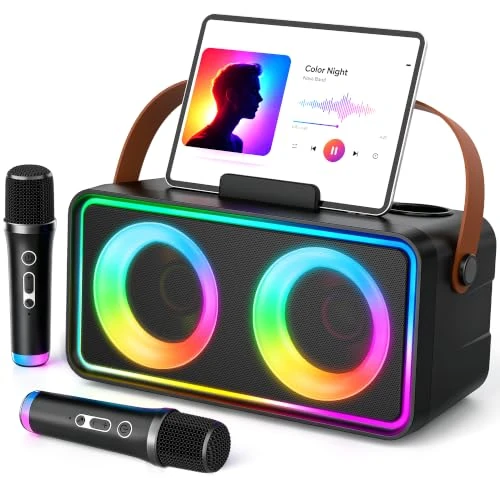 Offerta a tempo: Ankuka Karaoke con Microfono - 16W Cassa Karaoke con 2 Microfoni Ricaricabili - Incavo Integrato per Microfoni - Supporta Smartphone, Pad, Bluetooth, AUX, USB - Per Feste, Regalo, Compleanni - 0.00% da 49.99 € a 49.99 €