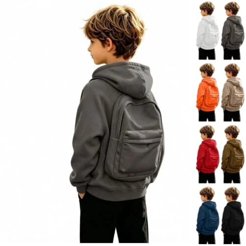 Offerta a tempo: 3 Anni Nero Felpa Bambini Con Zaino Incorporato Sul Retro Back to School Giacca Con Zip E Cappuccio Design Zaino Cucito Posteriore Tinta Unita Felpe Oversize Casual Hoodie Da Campus Viaggio 3 Anni 122 - 0.00% da 29.98 € a 29.98 €