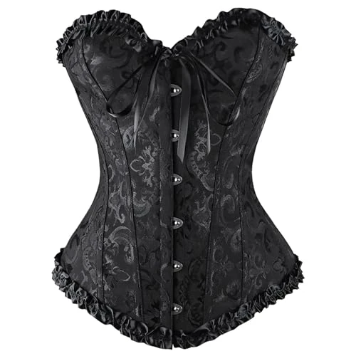 Offerta a tempo: JISOUKIN corsetto donna corpetto top corsetti stringivita corset halloween elegante costume sexy vampiro pizzo vestito gotico gothic dress goth pirata eleganti bustier bustino curvy,Nero,L，Nero，XXS - 0.00% da 19.99 € a 19.99 €