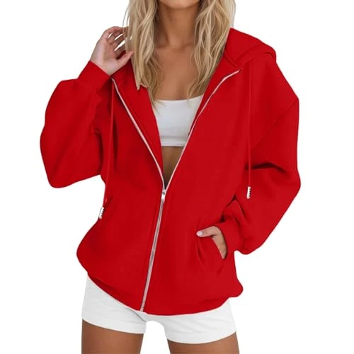 Offerta a tempo: Felpa Donna con Zip e Cappuccio Felpe Sportiva Leggero Giacca Zip Up Hoodie Cotone Manica Lunga Sweatshirt Aperto con Tasche e Cerniera Felpe Casual Primavera Autunno Pullover Oversize Tinta Unita - 0.00% da 18.99 € a 18.99 €