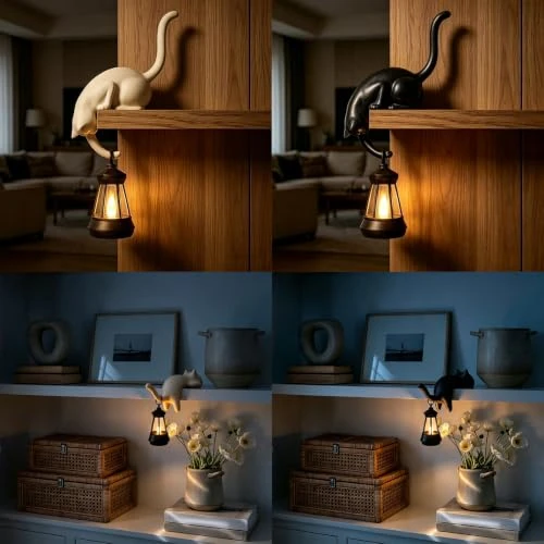 Offerta a tempo: Lanterne a Forma di Gatto per Libreria con Luce LED Notturna，A - 47% da 31.99 € a 16.99 €