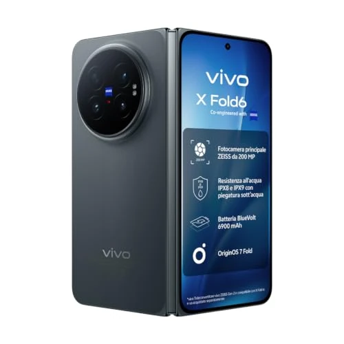 Offerta a tempo: Smartphone vivo X Fold6 5G 12+512 GB, fotocamera ZEISS da 200 MP | Dimensity 9500, AMOLED 120 Hz, 6900 mAh, Dual SIM, Android 17, Workbench Origin, Assistente riunioni AI, Nero - 18% da 2199.00 € a 1799.00 €