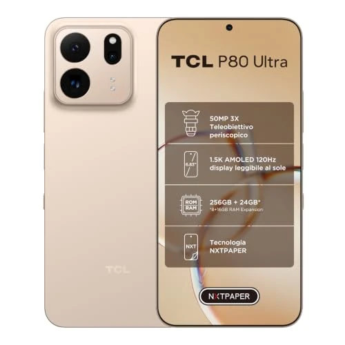 Offerta a tempo: Smartphone TCL P80 Ultra 5G Teleobiettivo 50MP 3x Display NXTPAPER 256GB Oro - 20% da 549.99 € a 440.00 €