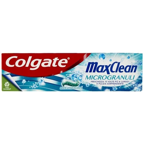 Offerta a tempo: Colgate Max Clean Microgranuli 75 ml, freschezza potenziata da UltraFreeze, durata 10 volte superiore, tecnologia SmartFoam penetra tra i denti e intorno alle gengive (Confezione da 6) - 44% da 17.94 € a 9.99 €