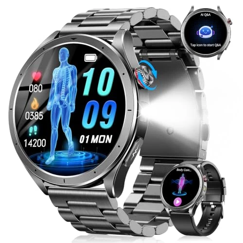 Smartwatch voor heren met ECG, VFC, micro-check-up, bloeddruk, AI-GPT