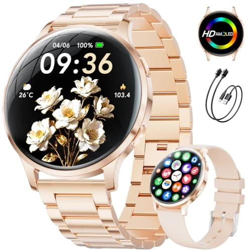 Offerta a tempo: LIGE Smartwatch Donna, Display AMOLED 1,32'', 9mm Ultra Sottile con Chiamate, Fitness Watch con Frequenza Cardiaca & Sonno, 120+ Modalità Sport, Salute Femminile, per iOS/Android,Oro Rosso - 38% da 79.99 € a 49.39 €