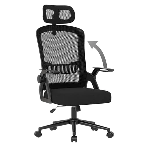 Offerta a tempo: naspaluro Sedia da Ufficio Ergonomica con Schienale Alto, Sedia Scrivania a Rete Traspirante con Poggiatesta Regolabile, Supporto Lombare, Braccioli Ribaltabili e Cuscino Confortevole, Nera - 38% da 79.99 € a 49.99 €