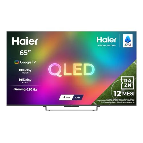 Offerta a tempo: Haier S85 Smart TV QLED 65'', 4K, Dolby Vision, Google TV | QLED 4K, AI Picture Quality, Dolby Vision, HDR10+, Dolby Atmos, Gaming 120Hz DLG, 4 HDMI 2.1, 12 Mesi DAZN Inclusi, H65S85GUX - 0.00% da 499.00 € a 499.00 €