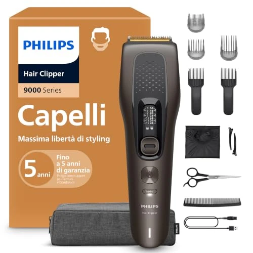 Offre limitée : Philips série 9000 – tondeuse cheveux pour hommes et femmes, lames auto-affûtées, 28 hauteurs de coupe par paliers de 1 mm, sabot Trim-and-Flow,autonomie jusqu’à 180 min,kit barbier 4 pièces,HC9721/15 de 89.99 € à 64.99 € (28% de remise)
